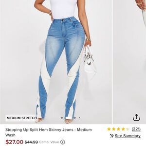Fashion Nova Blue and White Skinny Jeans stepping up jeans